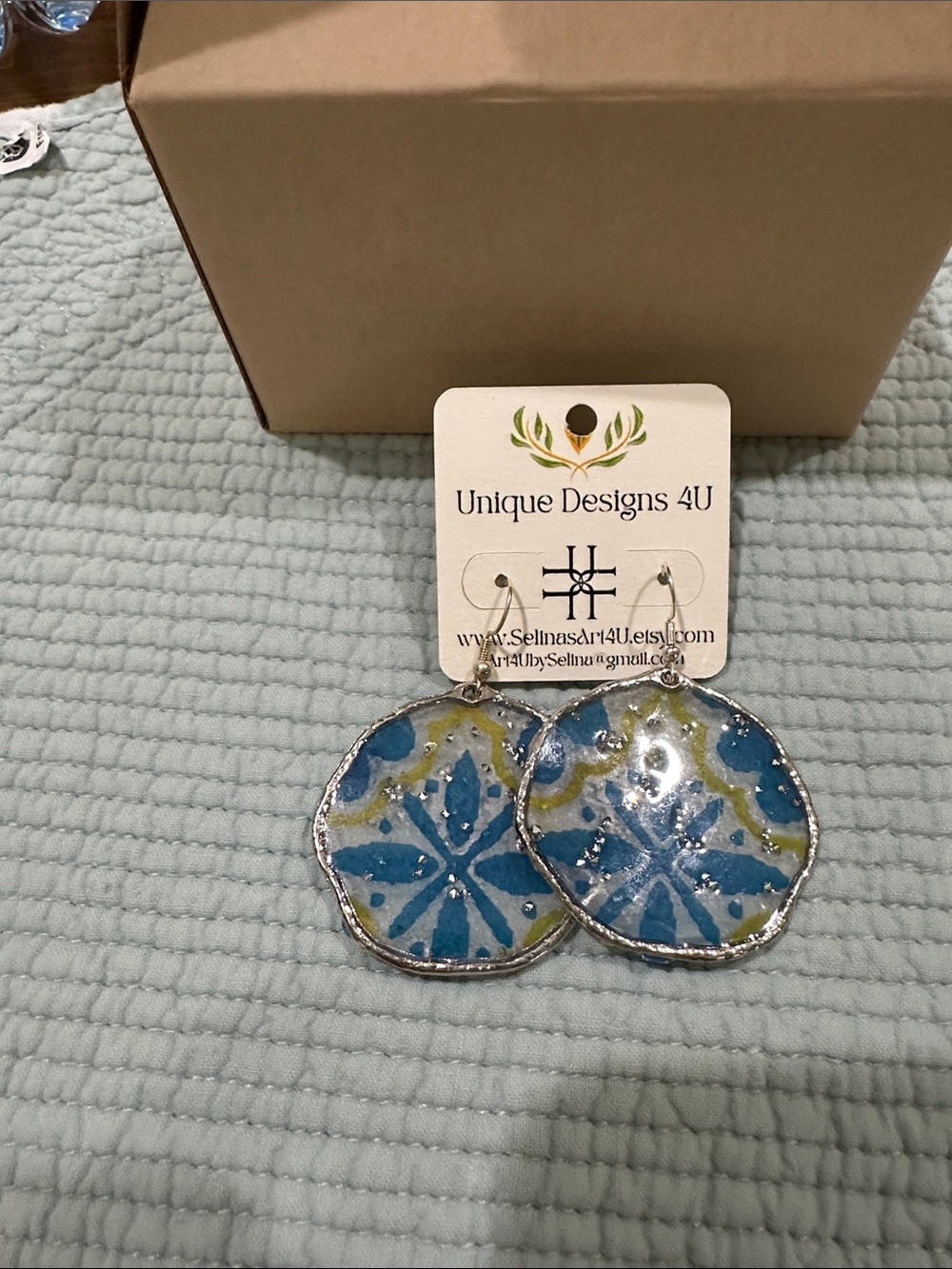Blue Artistry Round Drop Earrings